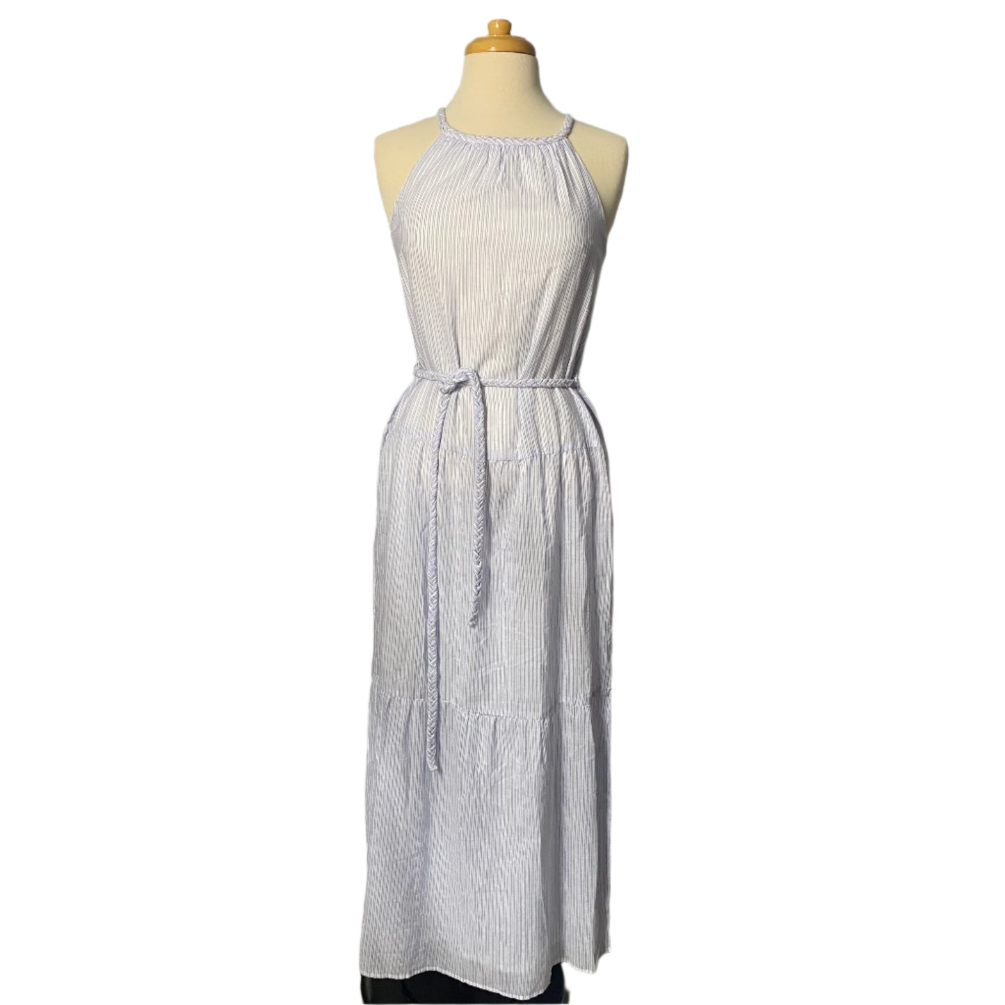 (1053) blue pinstripe Japna Dress Long, size xs