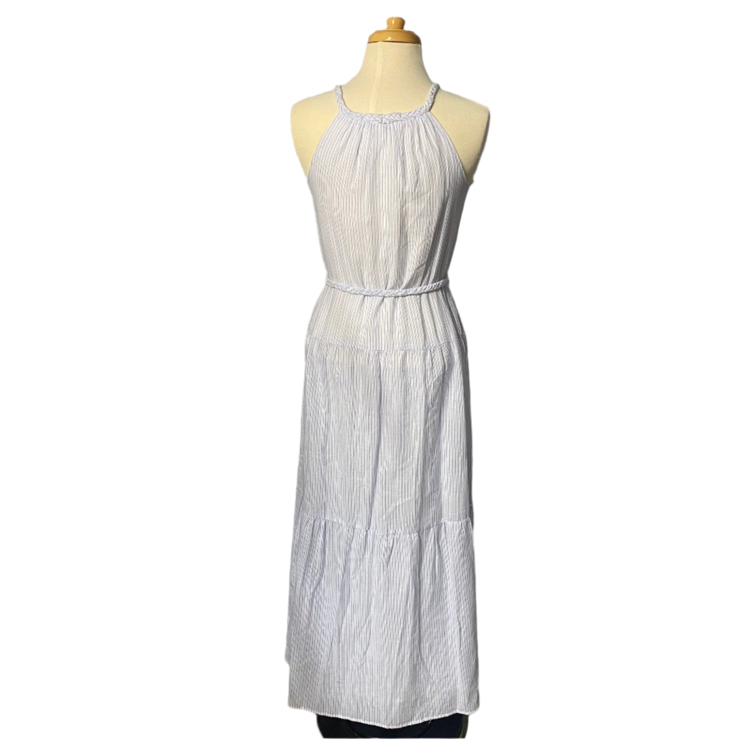 (1053) blue pinstripe Japna Dress Long, size xs