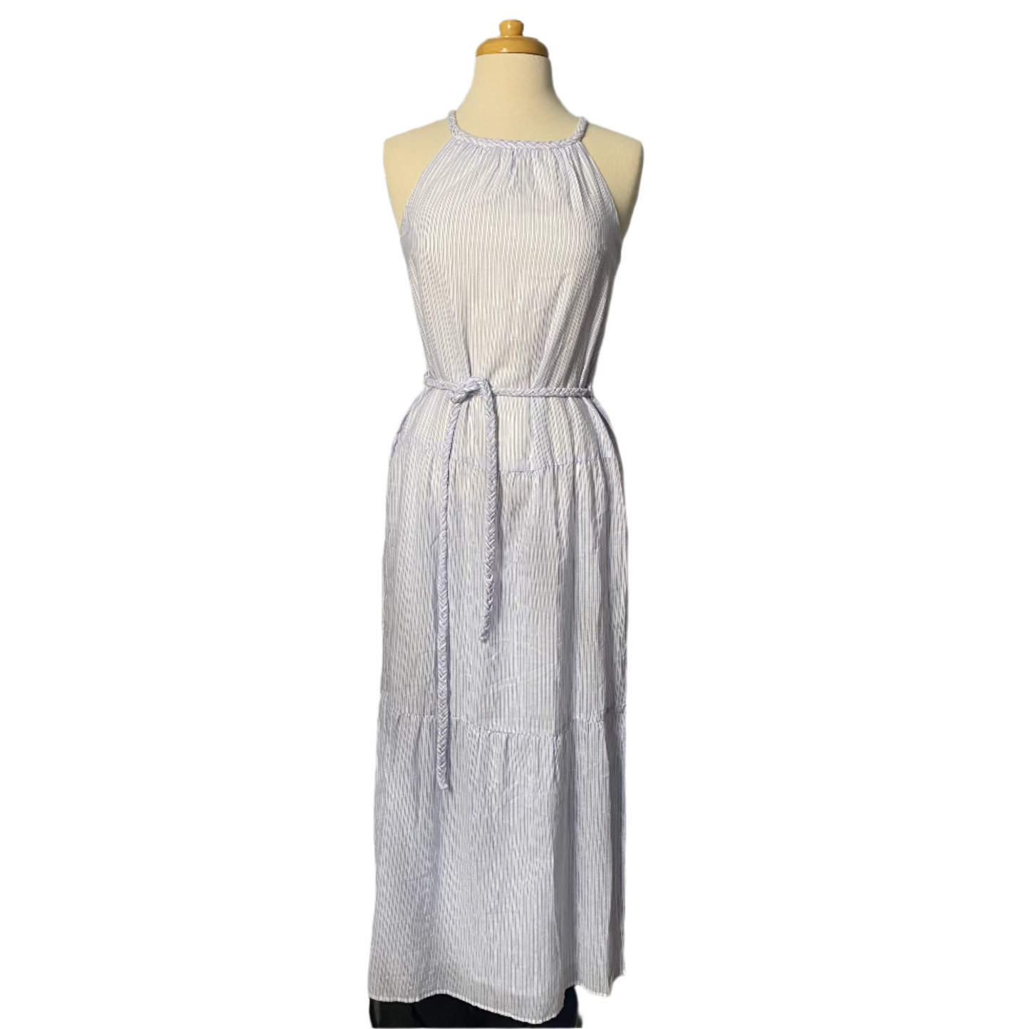 (1053) blue pinstripe Japna Dress Long, size xs