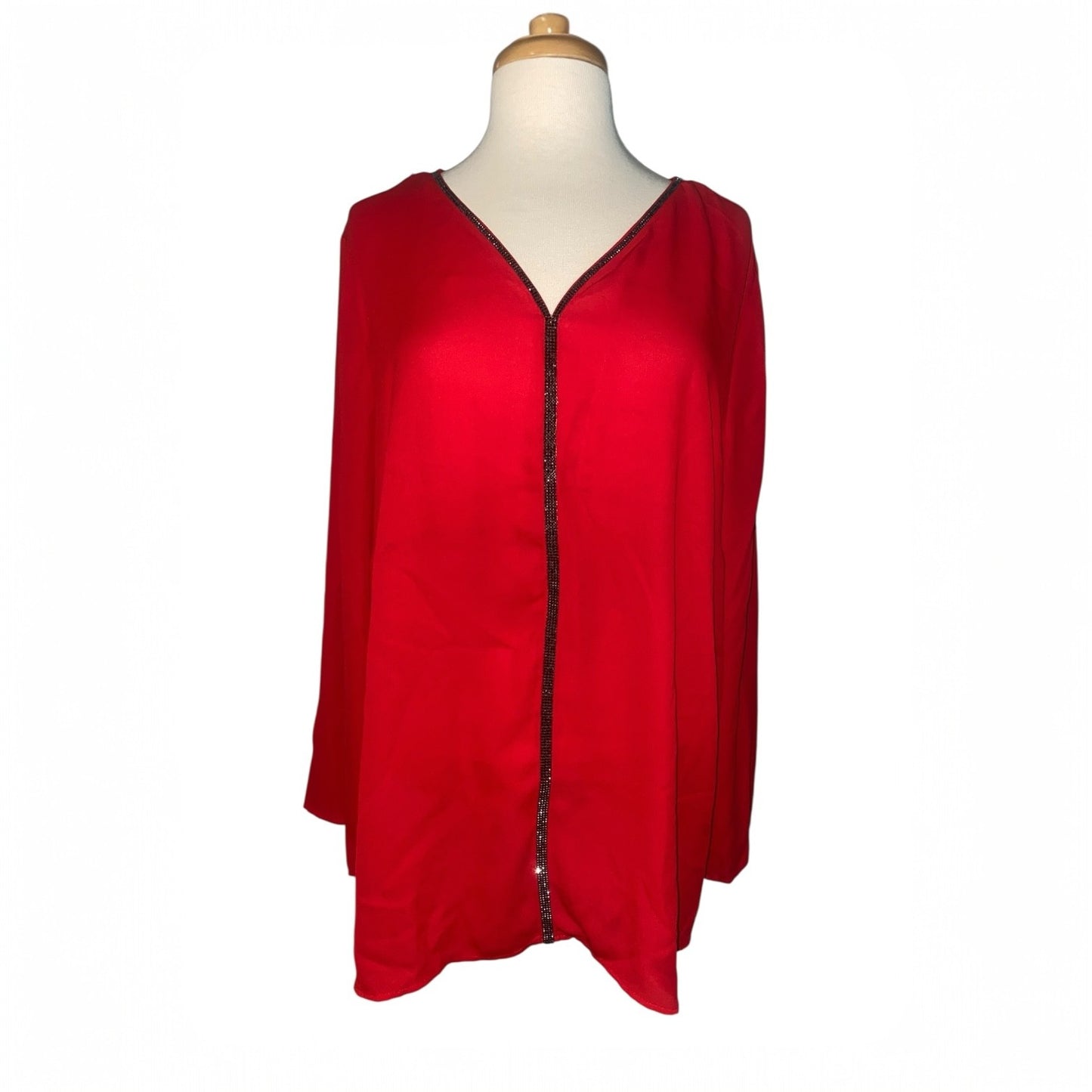(1114) Beautiful bright red Liz Claiborne blouse with rhinestone accents , 2x