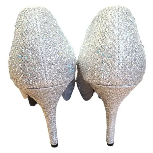 Silver Slipper Brand Heels, Silver Rhinestone , 8