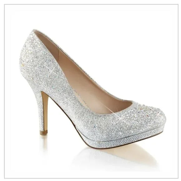Silver Slipper Brand Heels, Silver Rhinestone , 8