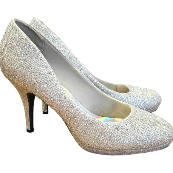 Silver Slipper Brand Heels, Silver Rhinestone , 8