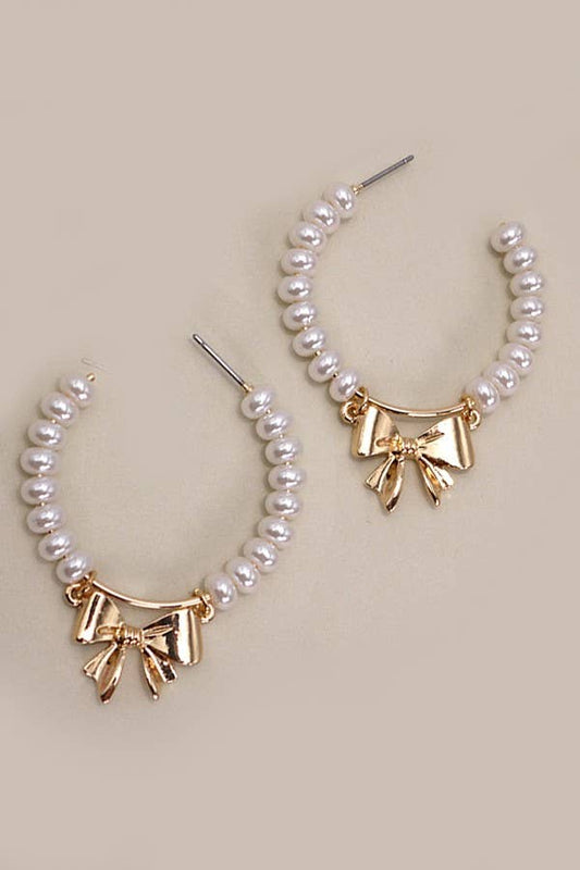 PEARL BOW RIBBON DROP EARRINGS | 31E24380