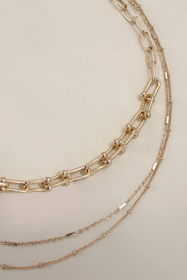 MULTI LAYER BEADED SATELLITE U LINK CHAIN NECKLACE | 25N809