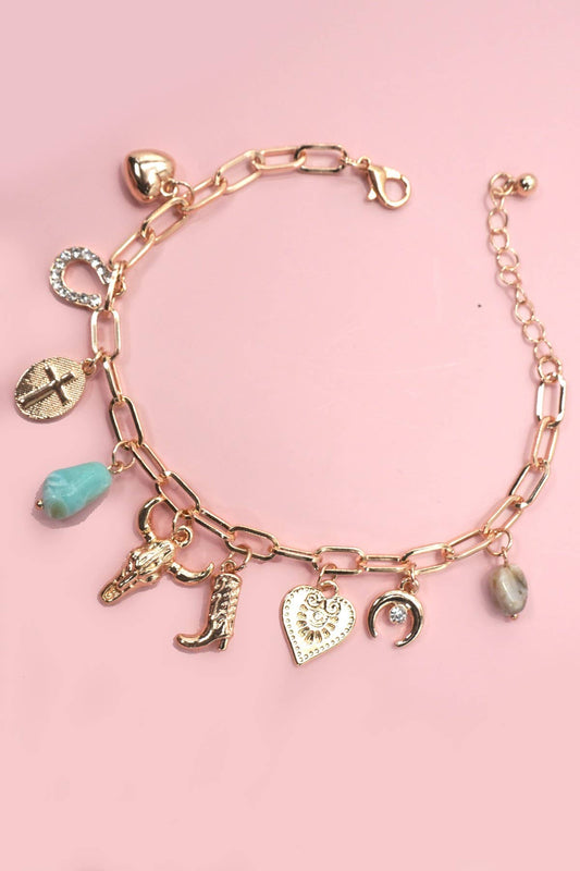 CHARM BRACELET-WESTERN BOOT BULLHEAD STONE | 80B1291