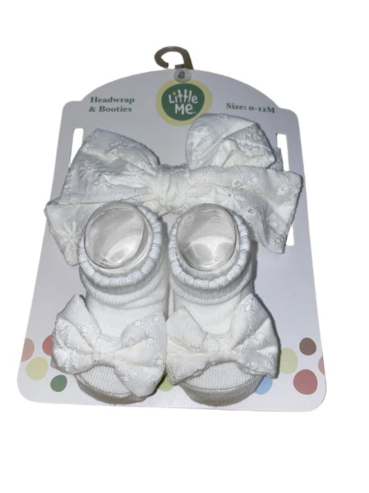 white Little Me 2 pc set bows and shoes NIP, 0-12m