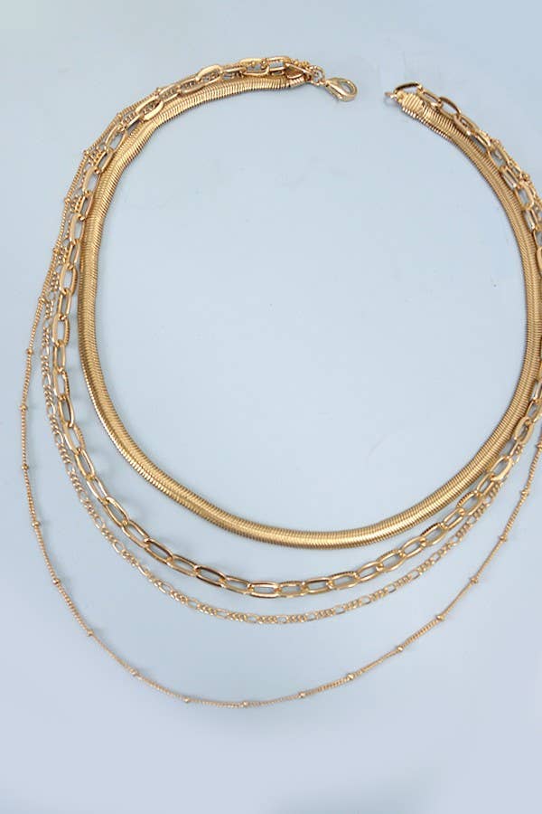 MULTI LAYER LINK HERRINGBONE CHAIN NECKLACE | 25N868