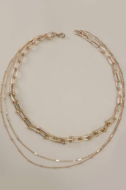 MULTI LAYER BEADED SATELLITE U LINK CHAIN NECKLACE | 25N809