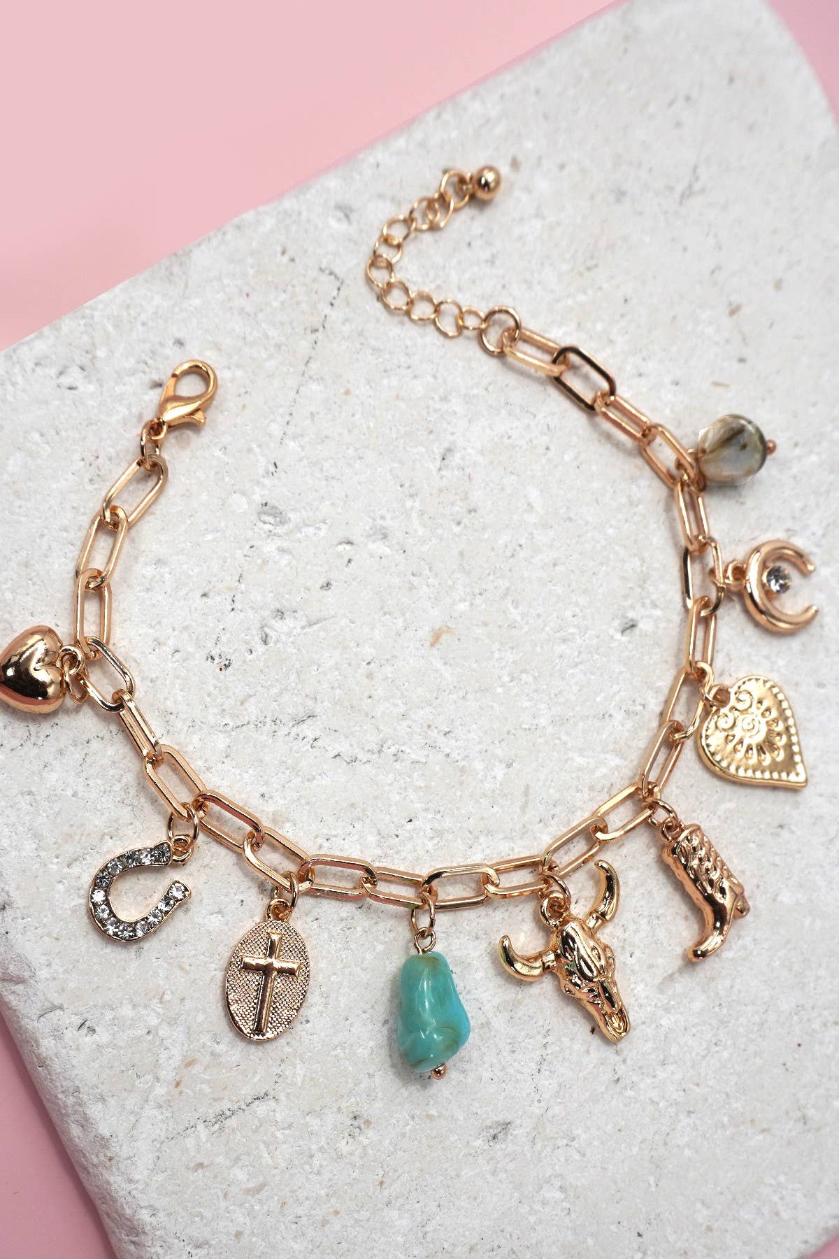 CHARM BRACELET-WESTERN BOOT BULLHEAD STONE | 80B1291