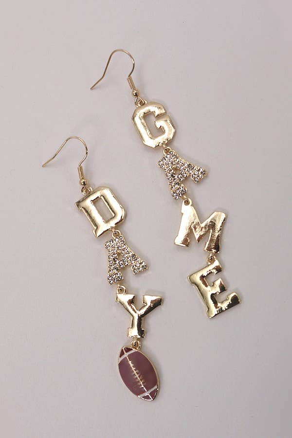 GAME DAY FOOT BALL RHINESTONE GOLD DROP EARRINGS | 80E2543