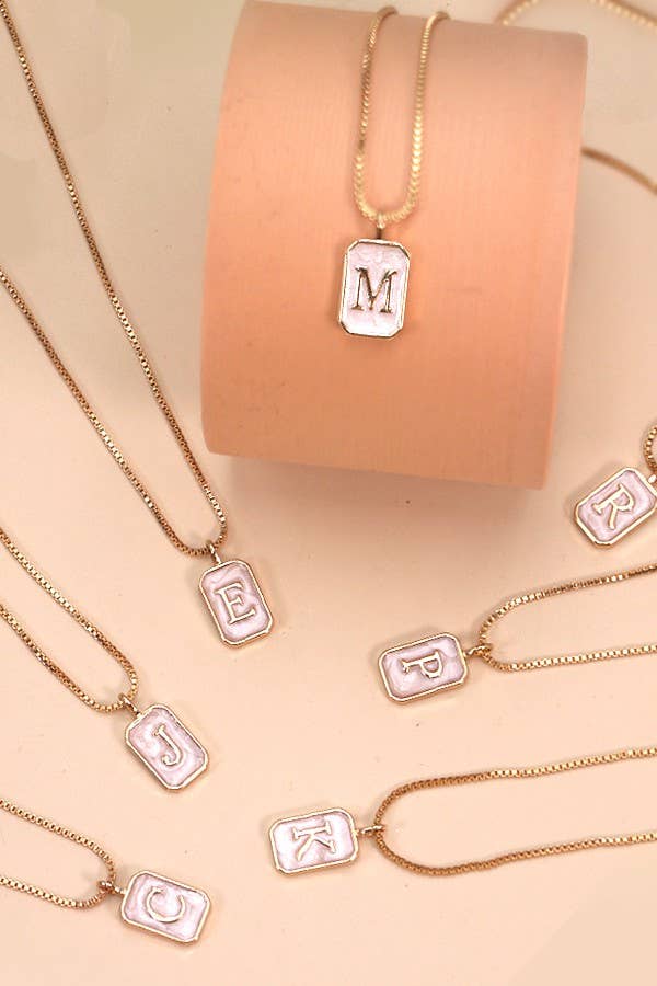 MONOGRAM INITIAL RECTANGLE PEARLY CHARM NECKLACE  | 80N181