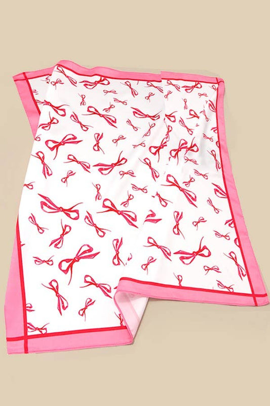 BOW RIBBON PRINT SILKY FEEL BANDANA SCARF | 40SC622