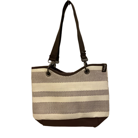 Taupe Thirty-One Canvas Crew Mini Straw Stripe Tote (NEW)